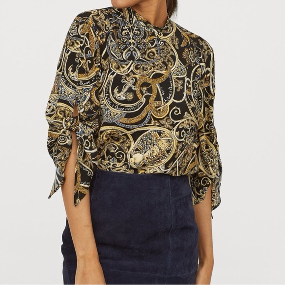 H&M Medium Black and Gold Patterned Blouse - Picture 1 of 7
